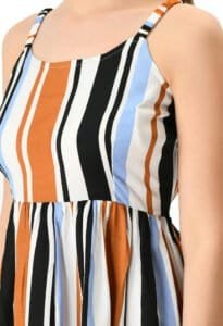 Elegant striped summer dress with multicolor pattern, perfect for casual and beachwear occasions. Stylish and comfortable design by Psmaag, showcasing trendy fashion for women.
