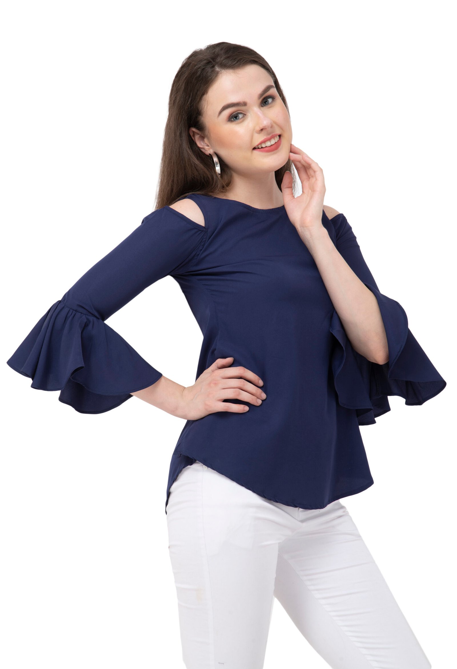 Women’s Top Navy Blue Solid American Crepe Top - Image 2