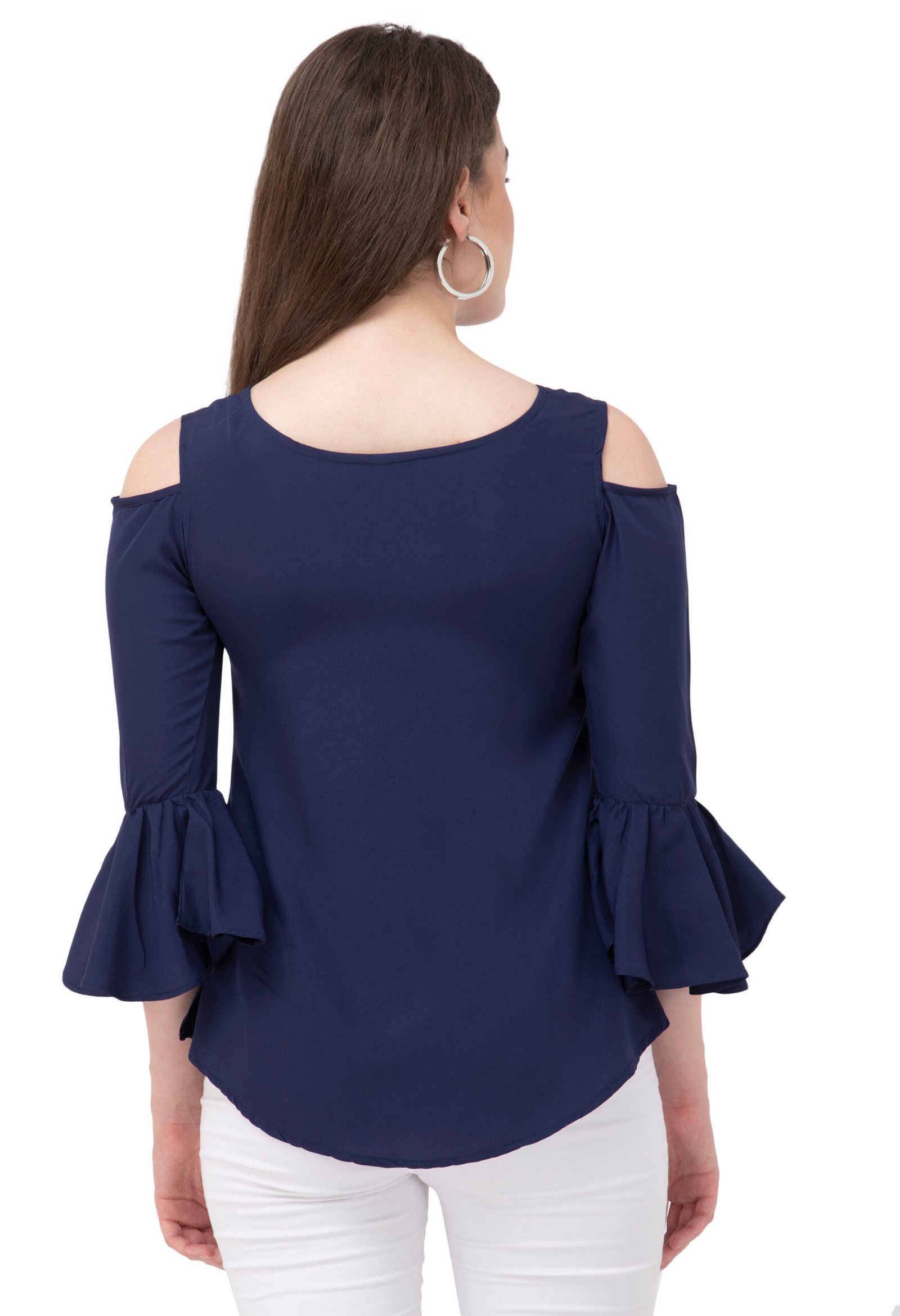 Women’s Top Navy Blue Solid American Crepe Top - Image 4