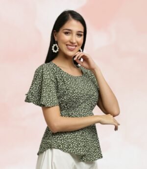 Trendy Green Digital Printed Women’s Top
