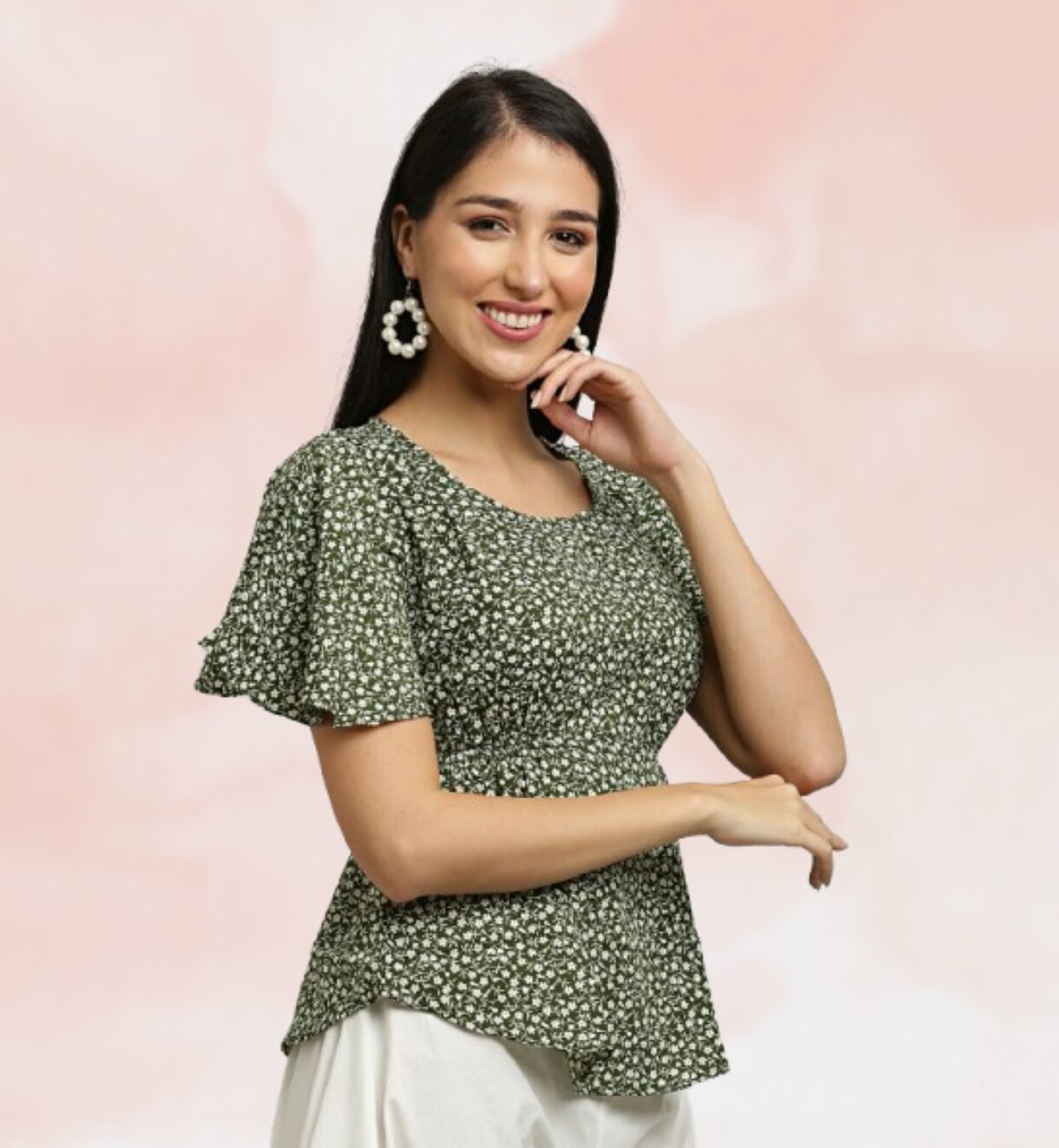 Trendy Green Digital Printed Women’s Top
