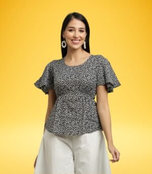 Digital Printed Top American Crepe  White Dotted