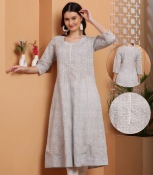 Screen Printed Cotton Anarkali for Womens