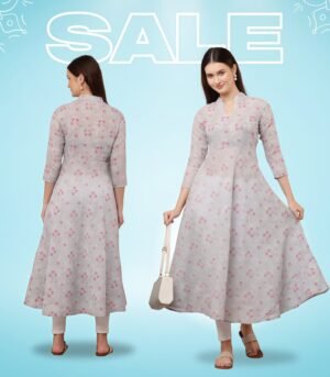 Grey Screen Printed Anarkali