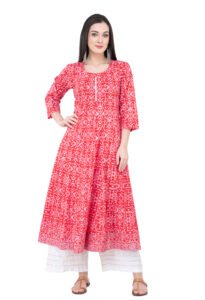 Block Printed Red Anarkali