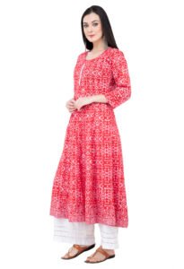 Block Printed Red Anarkali
