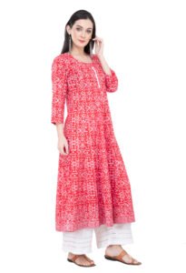 Block Printed Red Anarkali