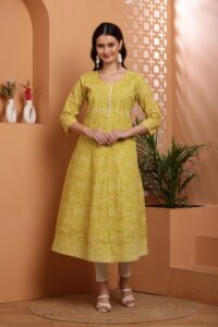 Women's Screen Printed Anarkali in Cotton