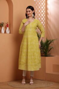Women's Screen Printed Anarkali in Cotton