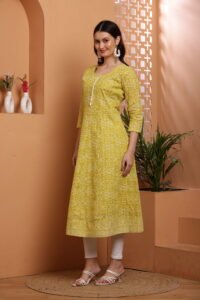 Women's Screen Printed Anarkali in Cotton
