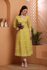 Women's Screen Printed Anarkali in Cotton