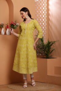 Women's Screen Printed Anarkali in Cotton