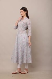 Grey Screen Printed Anarkali