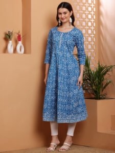 Blue Screen Printed Anarkali