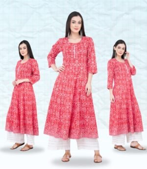 Block Printed Red Anarkali