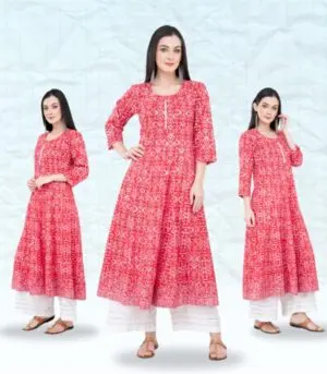 Block Printed Red Anarkali