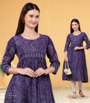 Women's A50 Block Printed Cotton Anarkali