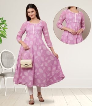 Elegant Block Printed Cotton Anarkali for Women